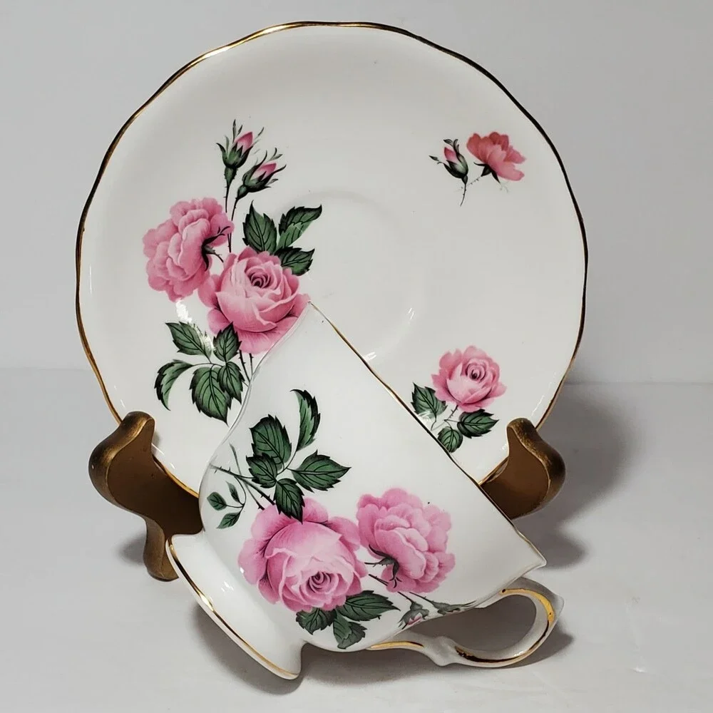 Royal Vale Teacup and Saucer Pink Flowers Vintage